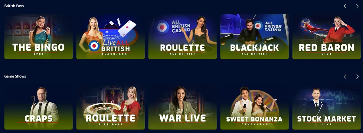 All British Casino live games section