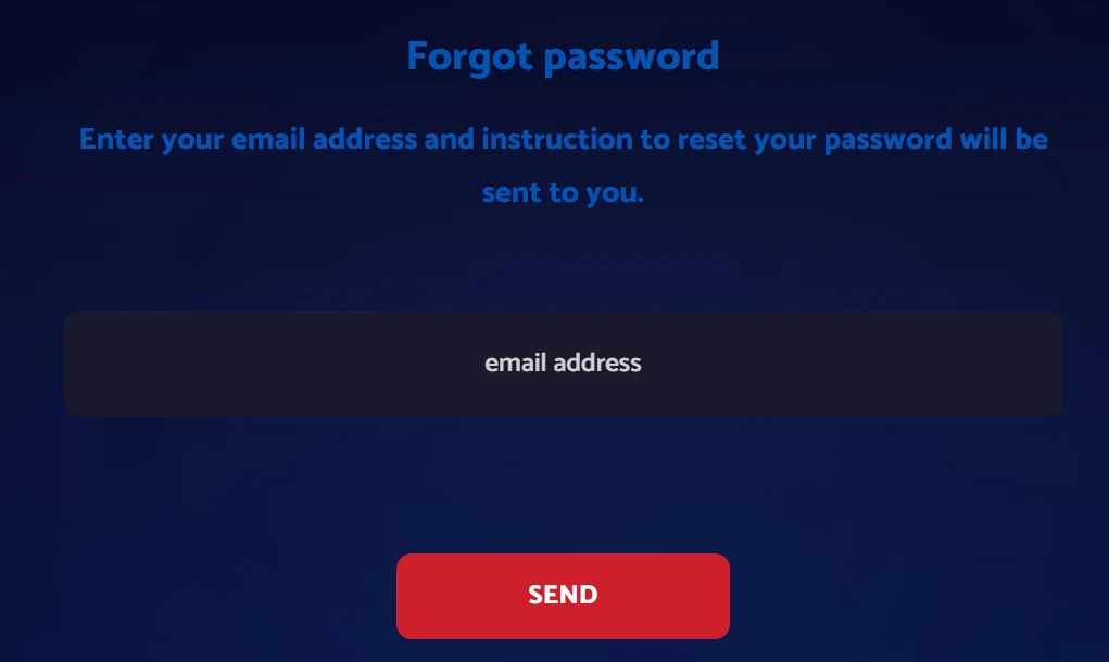 All British Casino forgot password screen